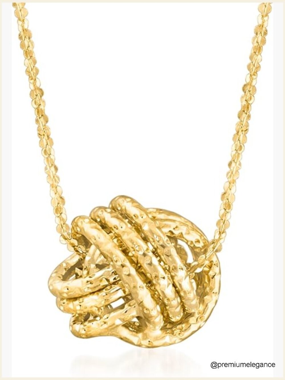 14kt Yellow Gold Textured Love Knot Necklace 18 Inch Chain Fine Jewelry